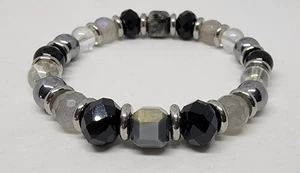 "Sacred Shield" Quartz, Labradorite,Tourmaline, Hawk's Eye Stretch Bracelet - Picture 1 of 8