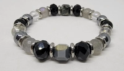 🛡️"Sacred Shield" Quartz🖤Labradorite🖤Tourmaline🖤Hawk's Eye Unisex Bracelet - Image 1 of 4