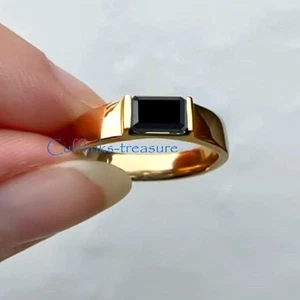 Natural Black Onyx stone with 18 K Gold Plated 925 Sterling Silver Men's Ring #4 - Picture 1 of 6