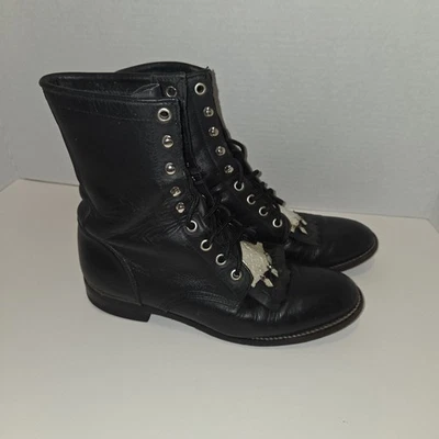 Vintage Justin Boots Women's Size 7 B Leather Western Kiltie Black L0506 - Image 1 of 4