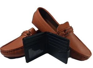 Franco Vanucci Drive-141 Scarpe Uomo Driver Taglia 12 Marrone e Portafoglio Pelle Nero - Foto 1 di 12