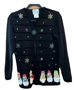 Vintage Quacker Factory Snowman Christmas Holiday Cardigan Sweater Size XS - Picture 1 of 7