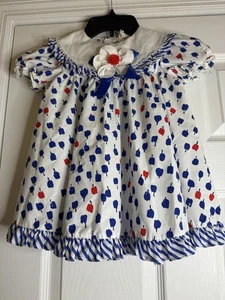 Vestido vintage 4T Apple niñas azul y rojo  - Imagen 1 de 9