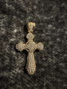 Gold Cross Pendant Preowned 3.25” X 1.75” - Picture 1 of 2