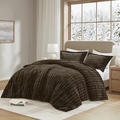  Duke Luxe Faux Fur Reversible Comforter Set, Soft Plush Full/Queen Chocolate - Image 1 of 4