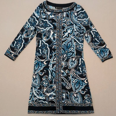 INC Dress Womens Sz SP Blue White Paisley Print Keyhole Long Sleeve - Image 1 of 4