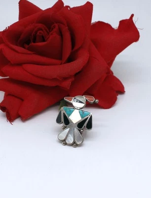 Anillo de plata esterlina Zuni piedras preciosas Thunderbird tamaño 6 7,13 g rescate de gatos Foto 1 de 2