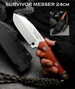 Outdoor Survival NK39998 Messer Holzgriff Camo Paracord Feststehende 24cm Klinge - Bild 1 von 10