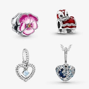 Pandora Pink pansy Lion lunar new year sky blue heart moon star charm pendant - Picture 1 of 9
