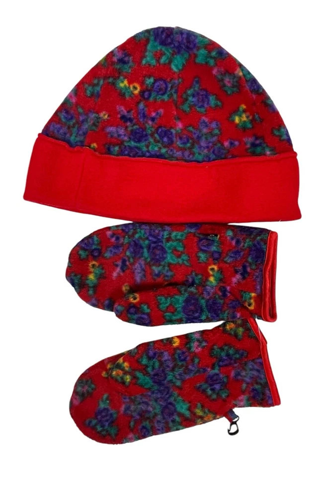 Conjunto de guantes y gorro florales de vellón vintage Gap a juego para mujer de los 90’s Foto 1 de 4
