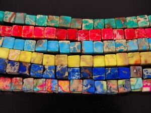 Natural Sea Sediment Jasper Gemstone Square Cube Loose Beads 15.5'' Pick Color