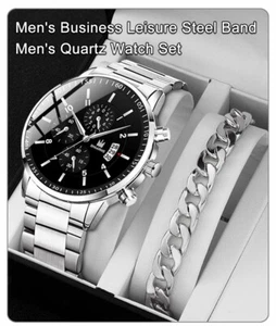 Reloj Hombre Edelstahl Luxus Quarz Kalender Armbanduhr für Herren mit Armband - Bild 1 von 16