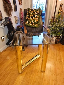 Vintage Karl Springer Mid Century Brass Z End Table Smoked Glass Beveled Top - Picture 1 of 6