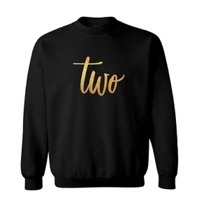 Gold Foil Birthday - Two Party Present Fun Years Old Toddler Crewneck Sweater - Picture 1 of 8