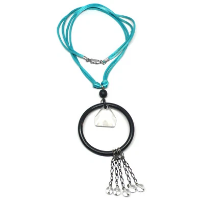 Anillo de goma negro vintage años 80 cordón color turquesa único collar Foto 1 de 4