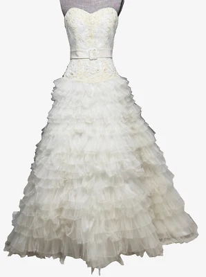 Justin Alexander Wedding Dress Size 2 Ivory A-Line Strapless Tulle Halter Train - Image 1 of 4