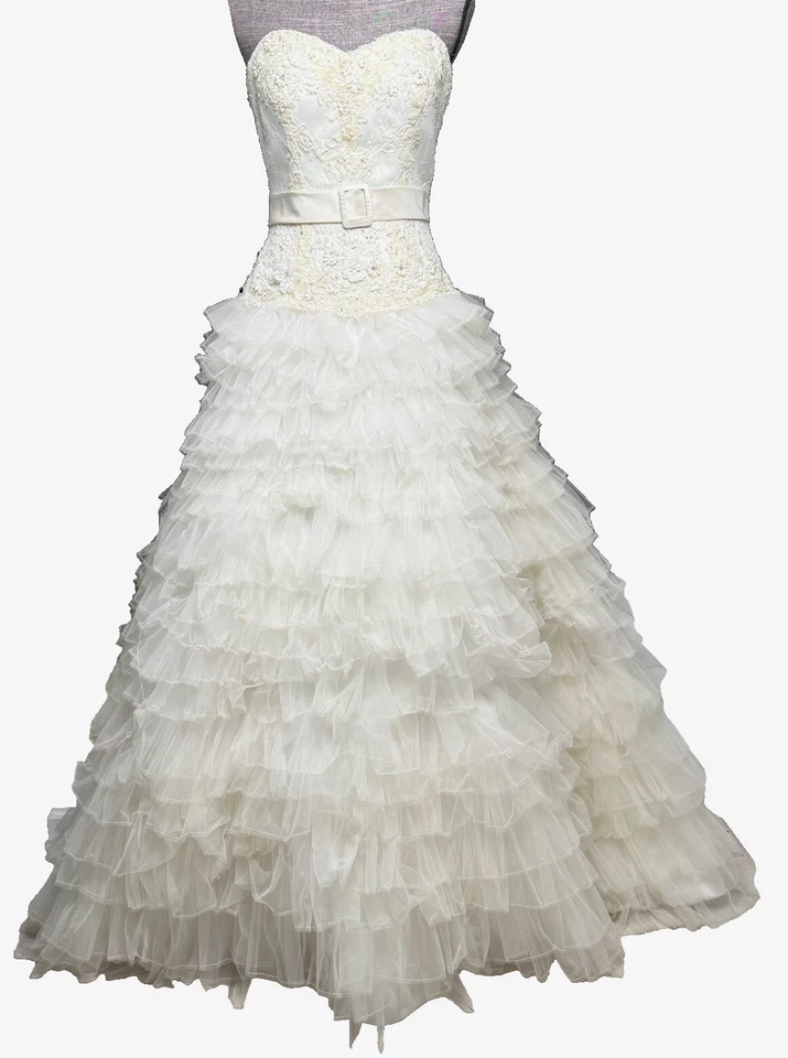 Justin Alexander Wedding Dress Size 2 Ivory A-Line Strapless Tulle Halter Train - Image 1 of 4