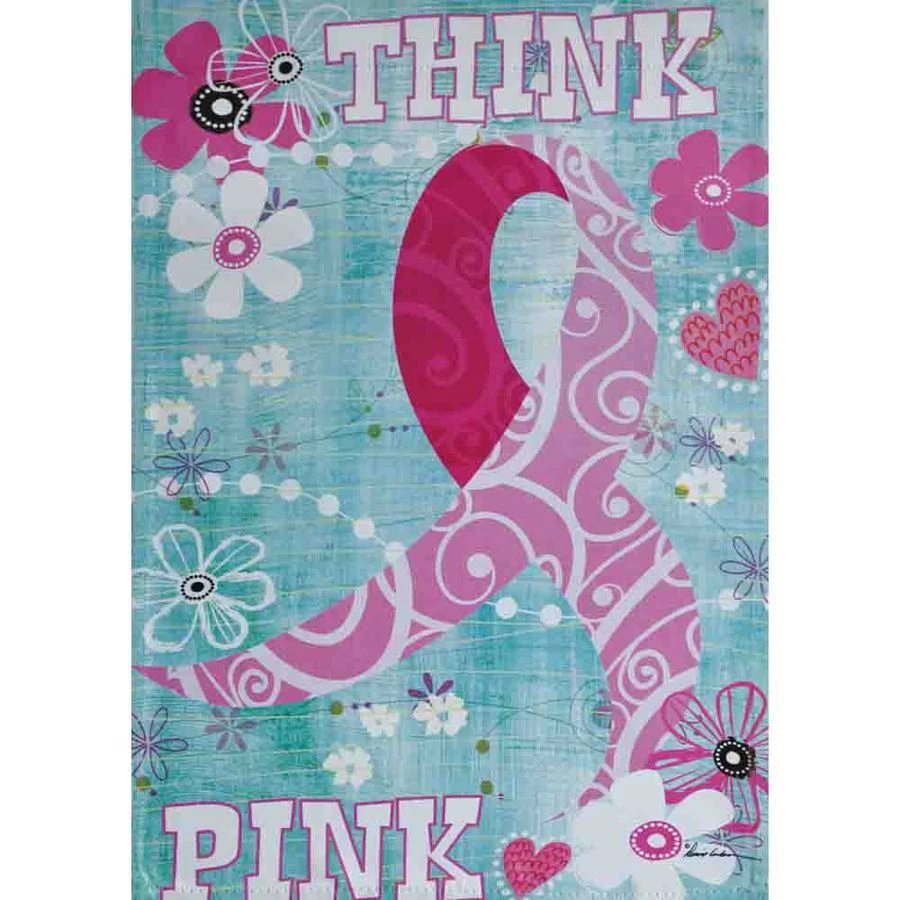 THINK PINK RIBBON 12.5" " GARDEN FLAG 27-2205-184 RAIN OR SHINE SPRING