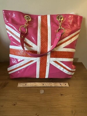 Bolso de Mano Grande Twiggy London Rosa Patente Union Jack con Bolsa de Cosméticos y Polvo Foto 1 de 4