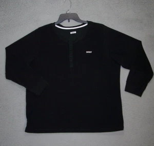 DKNY Top Womens Extra Large 14 16 Black Long Sleeve Soft Henley Logo Ladies - Picture 1 of 10