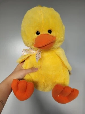 11" PMS YELLOW ORANGE DUCK CHICK  SOFT CUDDLY TOY TEDDY BEAR RIBBON SOFT BNWT - Image 1 of 4