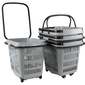 4 Packs Large Shopping Cart Plastic Rolling Shopping Basket with Wheels & Handle - Picture 1 of 12