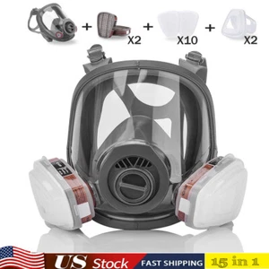 15 in 1 SET Full Face Gas Mask Facepiece Respirator For Painting Spraying 6800 - Picture 1 of 12