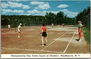Postal de Woodbourne, Nueva York "Campeonato de canchas de tenis de arcilla en tramposos" - Imagen 1 de 2