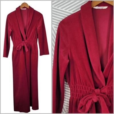 Vintage 70s Fuzzy Fleece Size 12 Medium Housecoat Robe warm Red Long Tie Waist - Image 1 of 4