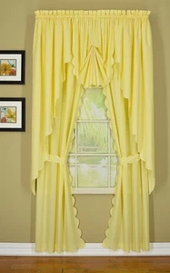 , Orleans Scallop Curtain, Buttercup 45" Panel Pair and Tieback,4-Piece-Set, ... - Picture 1 of 9