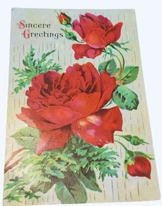 Vintage Aufrichtige Grüße Rote Rose Botanische Postkarte Sammlerstück 1913 - Bild 1 von 2