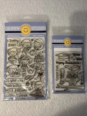 Lote de 2 juegos de estampillas Sunny Studio Beach Babies y Woo Hoo SSCL-190 y SSCL-126 Foto 1 de 4