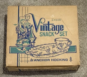 Vintage Anchor Hocking 8 Piece Snack Set 600/76 unused in box - Picture 1 of 3