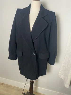 Chaqueta chaquetón negra de colección 100 % lana Herman Kay Petite años 60 para mujer talla 12 evc Foto 1 de 4