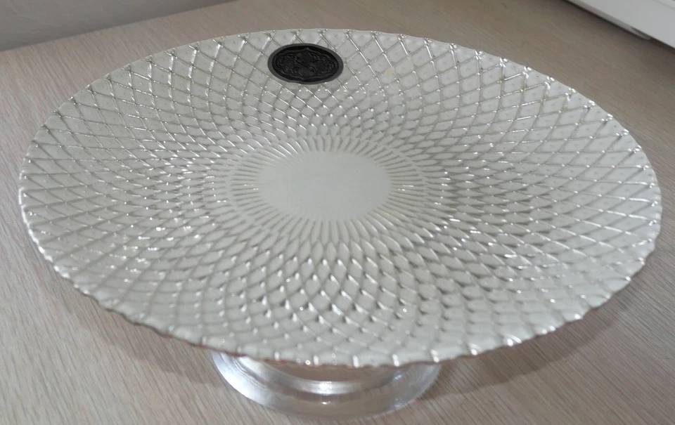 TURKISH Handmade Glass White & Silver Cake Stand Dessert Platter - Image 1 of 4