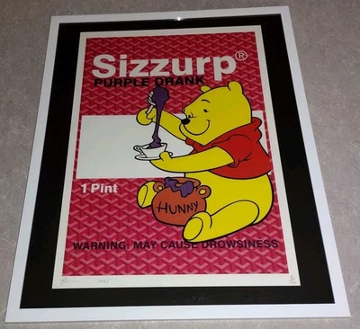 DEATH NYC ltd signed FRAMED street art print 45x32cm Winnie The Pooh Ben Frost  - Image 1 of 2