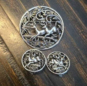 Vintage Sarah Coventry Woodland Flight 1958 Brosche/Anhänger & Clip Ohrring Set a7 - Bild 1 von 9