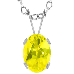 0.80 Ct Oval Canary Mystic Topaz 14K White Gold Pendant With Chain - Picture 1 of 1