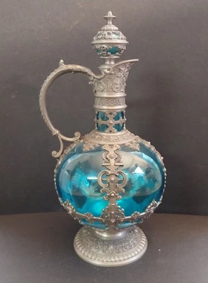 Schöne Karaffe - Weinkanne - Likörkaraffe  um 1880 - 1890 mit Zinnmontierung - Bild 1 von 4