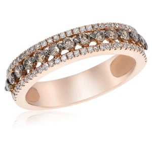 14K ROSE GOLD PAVE DIAMOND BROWN CHAMPAGNE COGNAC WEDDING BAND RING - Picture 1 of 1