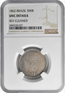 BRAZIL. 500 Reis, 1862. Rio de Janeiro Mint. Pedro II. NGC Unc - Picture 1 of 2