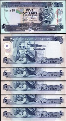 Solomon Islands 5 Dollars 2004 2006, UNC, 5 Pcs LOT, Consecutive, P-26, Prfx C/2 - Image 1 of 4