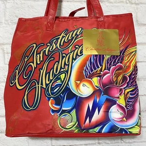 Christian Audigier "CHARMED LIFE" Tote Bag Snap Closure Red - Picture 1 of 8