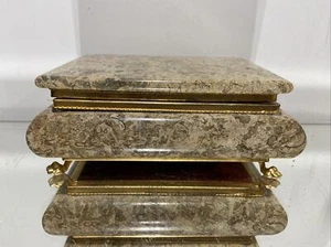 VTG. Footed Italian Marble Casket Rectangular Jewelry Box Trinket - Picture 1 of 14