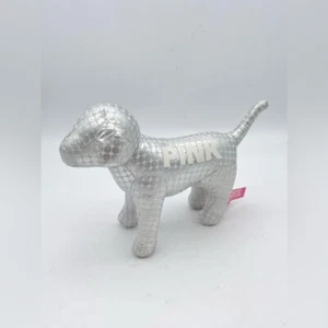 PINK Victoria's Secret Silver Metallic Polka Dot Dog Puppy Plush - Picture 1 of 6