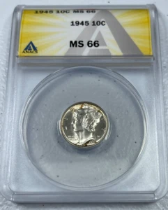 1945 Mercury US Silver Dime, MS66 by ANACS, an EXQUISITE looking coin!! - Picture 1 of 7