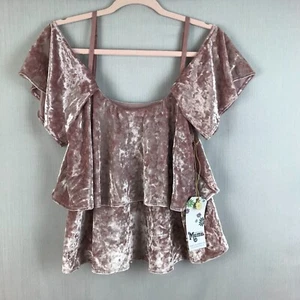 SHOW ME YOUR MUMU Rosalie Ruffle Blush Pink Crushed Velvet Top Women's S NEW NWT - Picture 1 of 9