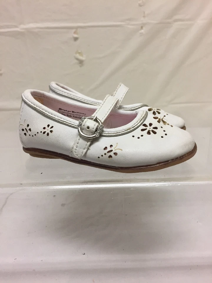 Zapatos Buster Marrón Con Puntera Niños Niñas Cuero Blanco Talla 4 M Lil Isabella Foto 1 de 4