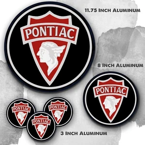 Vintage Indian Head Pontiac Design Aluminum Circle Sign - Picture 1 of 4