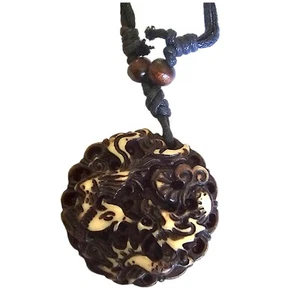 Collar Pedante Dragón y Fénix Imitación Hueso de Yak Yin Yang Cordón Ajustable - Imagen 1 de 6